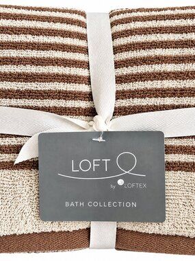 Loft Hand Towels Coffee Beige Striped Bathroom Super Soft Autumn Fall Set of 2